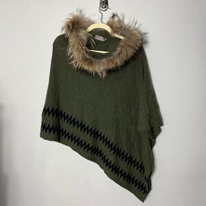Brodie 100% Cashmere Poncho Shrug Fur Lined Shawl Sweater Knit One Size 355
